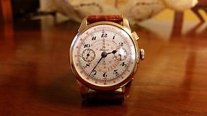 VINTAGE RARE AND FINE PERSEO ONE BUTTON CHRONOGRAPH 18K GOLD VALJOUX 22 GH