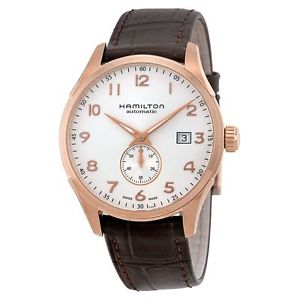 Hamilton H42575513 Mens White Dial Analog Automatic Watch with Leather Strap
