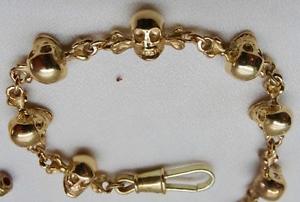 Victorian 19th Century 14K GOLD MEMENTO MORI SKULLS&BONES pocket watch chain fob