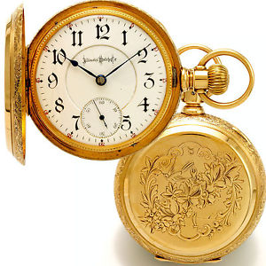24 Jewels Bunn Special Railroad Grade Pocket Watch 14K Gold Hunter Case CA1898