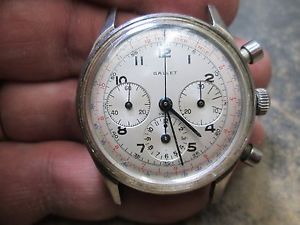 VINTAGE GALLET MILITARY 3 REGISTER CHRONOGRAPH Running STAINLESS WRIST Watch