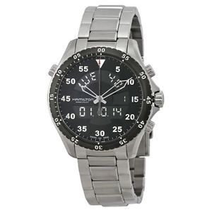 Hamilton H64554131 Mens Black Dial Dual Quartz Watch with Stainless Steel Strap