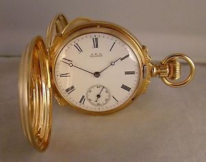 134 YEARS OLD WALTHAM 13j 14k SOLID GOLD BOX HINGES HUNTER CASE 8s POCKET WATCH