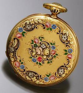 LE ROY & FILS POCKET WATCH 18K GOLD ENAMEL QUARTER-HOUR PULL,TURN&PUSH REPEATER