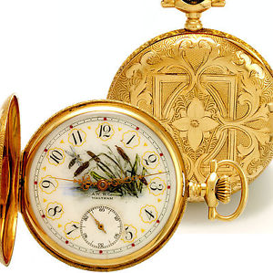 Fully Engraved 14K Gold Hunter Case Waltham Pocket Watch with Fancy Dial CA1918