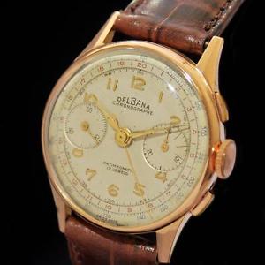 A VINTAGE CHRONOGRAPH DELBANA IN 18K SOLID GOLD ALL FACTORY ORIGINAL GENTS WATCH
