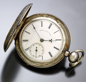 Oversize (60mm) Newark Watch Co. Key Wind Pocket Watch in 5 oz. Coin Silver Case