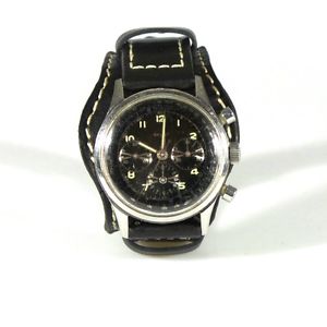 VINTAGE GALLET JIM CLARK MULTICHRON 12 MEN'S WRIST WATCH W/BLACK LEATHER BAND