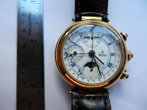 18K Yellow Gold Plated Swiss Yetta Moonphase Triple Date Chronograph Automatic