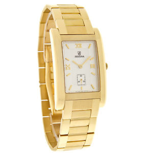Festina Mens 18K Gold Bracelet White Dial Swiss Quartz Dress Watch