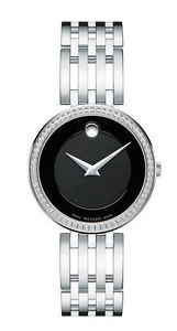 NEW! Movado Esperanza Matte Black Stainless Steel Ladies Diamond Watch 0607052