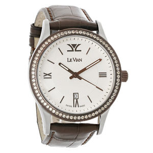 LeVian Classico Chocolate Diamond Leather Strap Swiss Quartz Watch ZAG 189