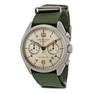 Hamilton H76456955 Mens Off White Dial Analog Automatic Watch with Canvas Strap