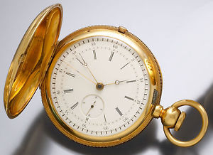 18K Gold Hunter Case Pocket Watch Jump Quarter Seconds Keywind Two Train w/ Hack