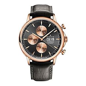 Edox 01120 37R GIR Mens Grey Dial Analog Automatic Watch with Leather Strap