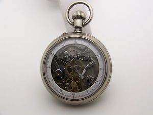 Fancy 1900's Silver Double Dial Skeleton Chonograph Pocket Watch 50mm