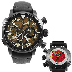 Romain Jerome Pinup DNA Black WWII Ava Blue Chrono Auto Men Watch RJ.P.CH.002.01