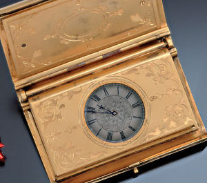 ANTIQUE BOOK FORM TRAVEL WATCH LEUCHARS PICADILLY LONDON GILT CASE SILVER DIAL