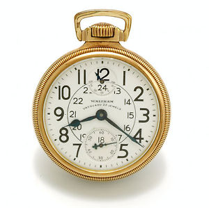 23 JEWEL WALTHAM VANGUARD RAILROAD POCKET WATCH 24 HOUR DIAL UP/DOWN INDICATOR