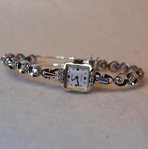 Vintage Gruen Precision 14K White Gold Ladies Watch 1ct Diamond Bracelet Unusual
