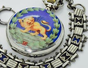 RARE antique unusual silver&enamel pocket watch&chain fob  for Persian market