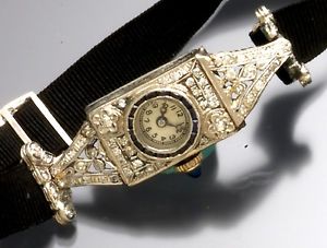 Edwardian Plaitnum Diamond Watch with Sapphire Crown CA1915