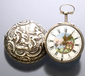 Verge Fusee Repousse Silver Pair Case Fancy Dial Gent’s Pocket Watch with Key