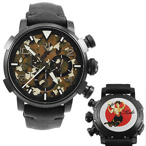 Romain Jerome Pinup DNA Black WWII Kate Fan Chrono Auto Men Watch RJ.P.CH.002.01