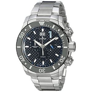 Edox 10020 3M NBU Mens Black Dial Analog Quartz Watch with Stainless Steel Strap