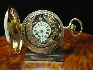 14kt GOLD SAVONETTE VIERTEL-REPETITION FIGURENAUTOMAT GLOCKENSPIEL ENGEL RAR