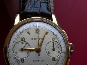 ZENITH CHRONOGRAPH SOLID 18 K GOLD BICOMPAX CRONO CRONOGRAFO COMPUR