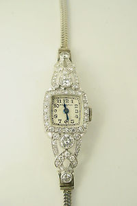 Estate Vintage Antique 14k White Gold Hamilton Round Diamond Ladies Watch