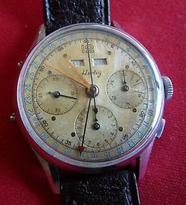 Vintage gents watch HERTIG, chronograph, triple date, cal Valjoux 72C