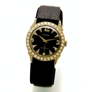Luxery Dress 14K White Gold Diamond Black Dial Bezel &Lugs Hamilton Watch C1960s