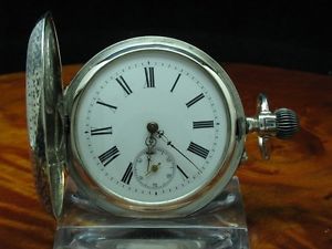 800 SILBER TULA SILBER OPEN FACE TASCHENUHR / GRAVUR MIT JAGDMOTIV