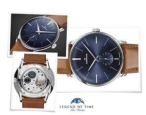 JUNGHANS watch MEISTER Sunray BLUE dial Hand Wound Steel Brown Leather 027/3504