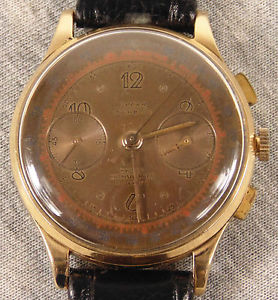 VINTAGE SPERA INCABLOC SWISS CHRONOGRAPH 17 JEWELS 18K 750 GOLD MILITARY WATCH