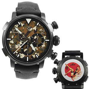 Romain Jerome Pinup DNA Black WWII Sue Phone Chrono Auto Watch RJ.P.CH.002.01