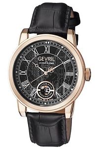 Gevril Men's 2624L Washington Automatic Rose-Gold IP Black Leather Wristwatch