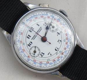 Girard Perregaux Chronograph wristwatch nickel chromiun case 37 mm. enamel dial