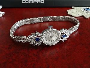 Vintage Hislon Silver Coin Winding Ladies Watch w/ 34 Diamonds & 2 Lab Sapphires