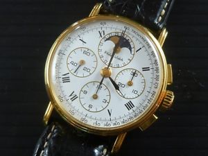 NOS Philip Watch cronografo in oro 18K calendario, fasi di luna Lemania 1883