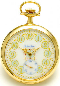 Rare 14K Gold Hamilton Case Pocket Watch Beautiful Dial , 23-Jewel Movt CA1918