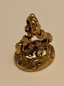 Antique Gold Watch Fob Wax Seal 18k with Engraved Stone of Family or Royal Seal