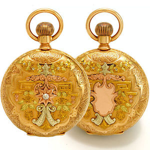 15 JEWEL 18 SIZE RARE MULTICOLOR GOLD HUNTER CASE HOWARD POCKET WATCH CA1884