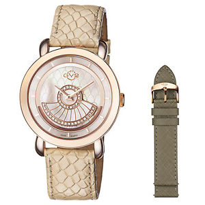 Gv2 By Gevril Women's 3604 Catania Diamonds Rose-Gold IP Leather Wristwatch