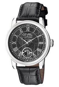 Gevril Men's 2621L Washington Automatic Black Leather Roman Numbers Date Watch