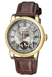 Gevril Men's 2622L Washington Automatic Gold IP Steel Brown Leather Date Watch