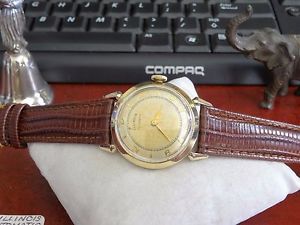 Vtg 1953 Illinois 10K Gold Filled 17-Jewels Engraved Watch w/ 18mm Leather Band!