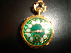 18K gold antique guilloche enamel seed pearl watch or scrap